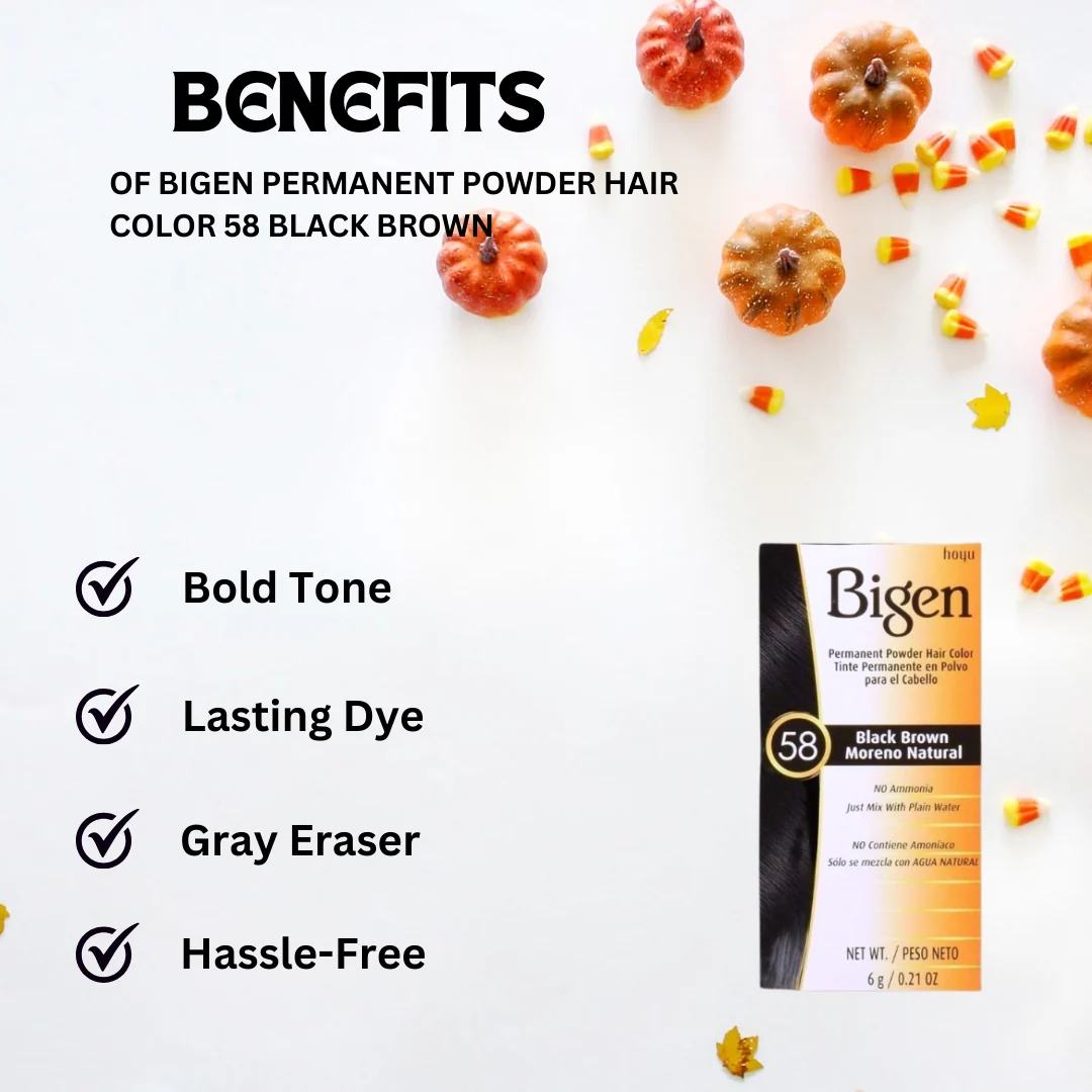 Bigen Permanent Powder Hair Color 58 Black Brown 0.21 oz | 6g - Image 3