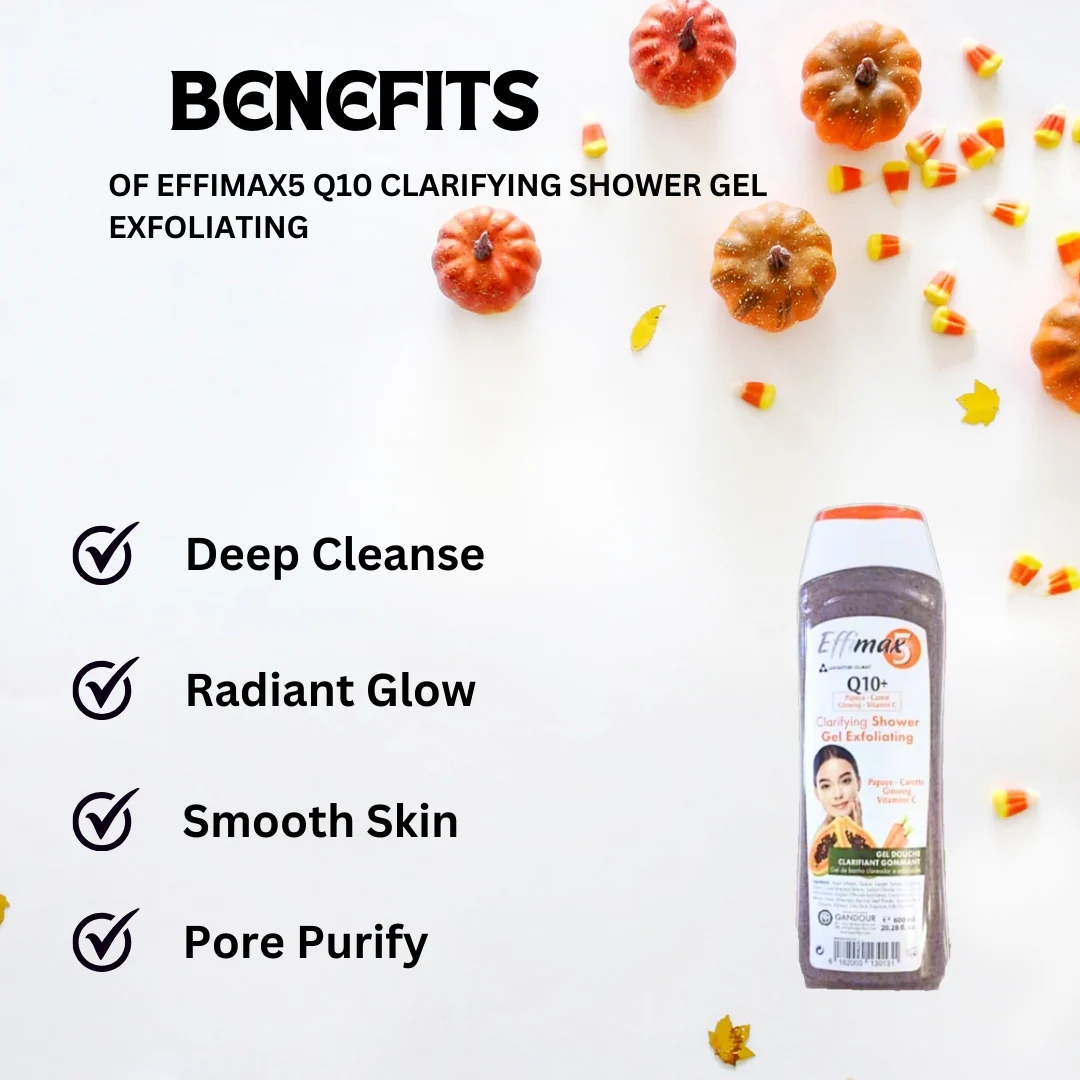 Effimax5 Q10 Clarifying Shower Gel Exfoliating 600ml - Image 4