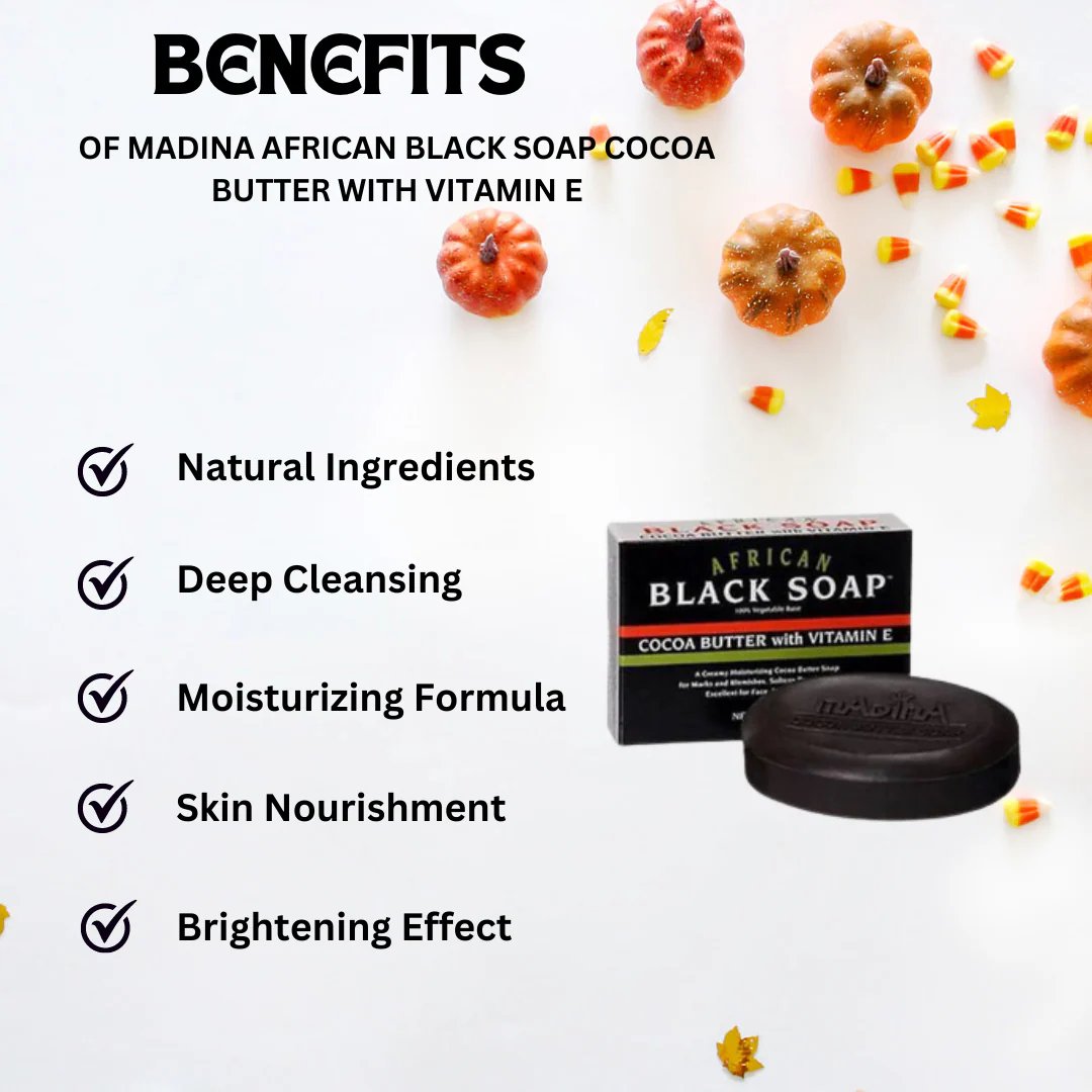 Madina African Black Soap Cocoa Butter with Vitamin E, 3.5 oz - Image 2