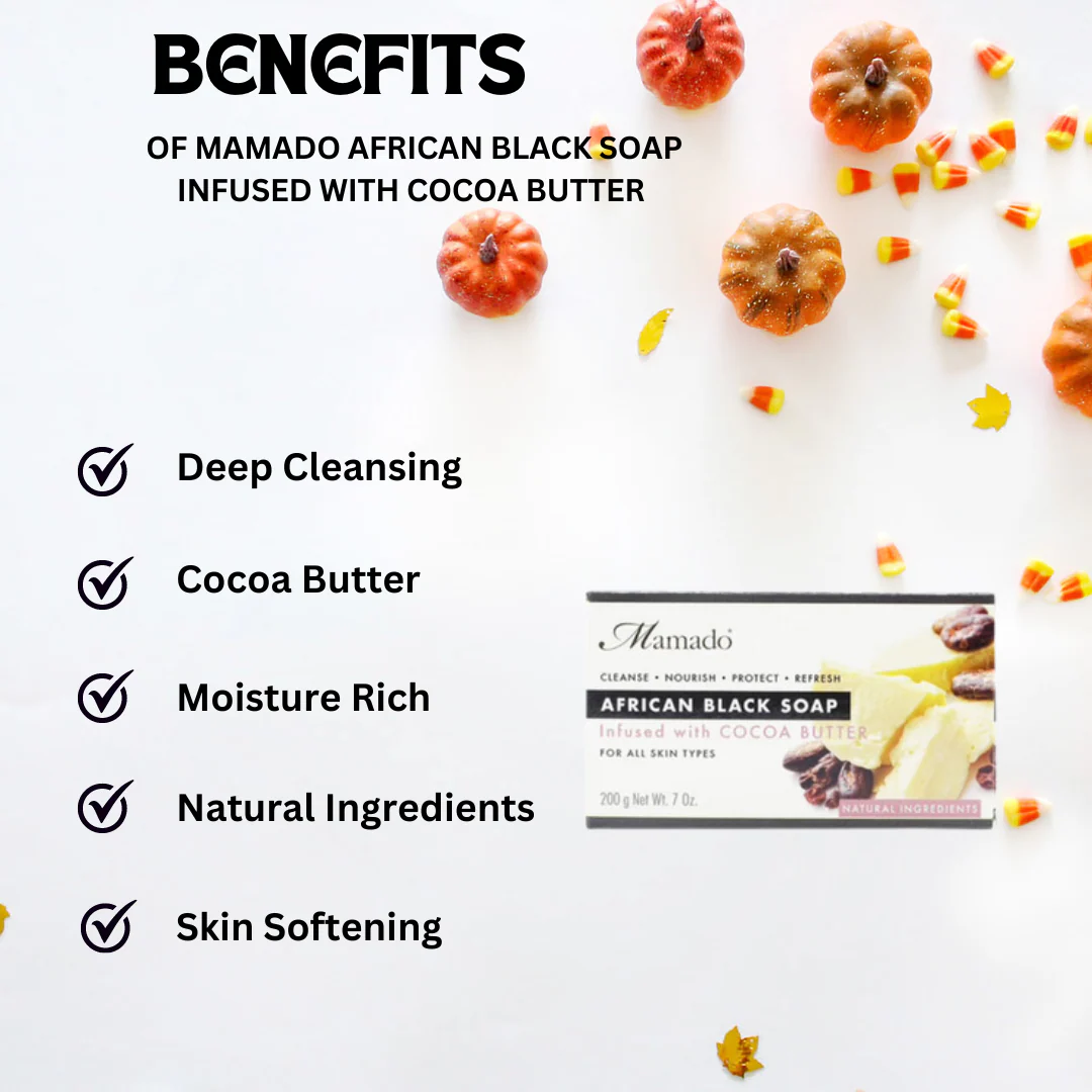 Mamado African Black Soap Infused with Cocoa Butter 200g - Image 2